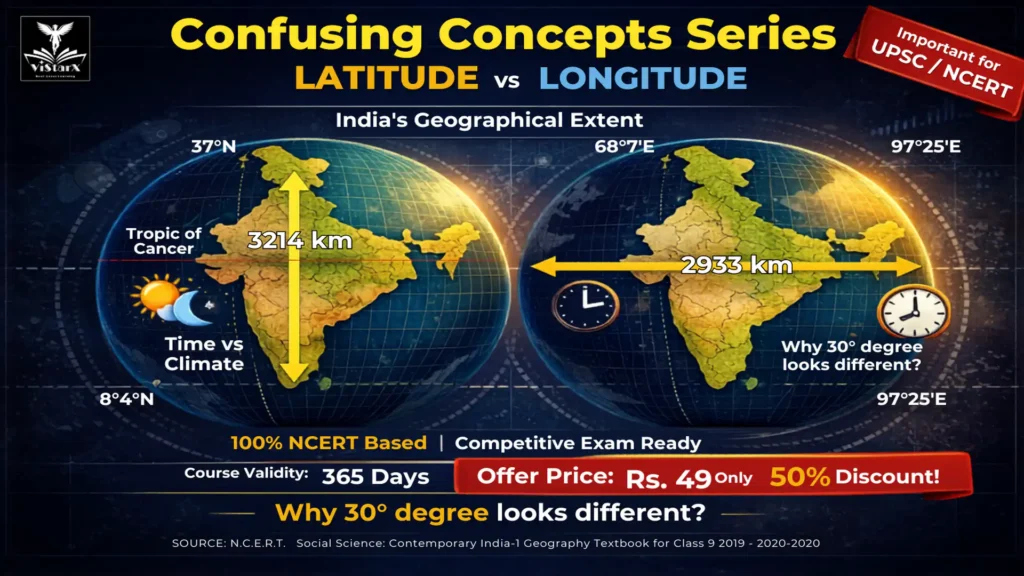 NCERT भूगोल | अक्षांश विस्तार 🆚 देशांतरीय विस्तार | ViStarX